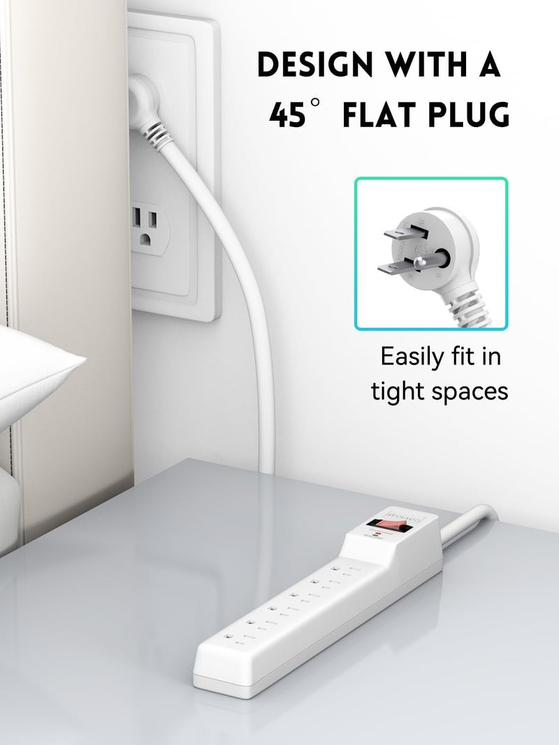 PLUGTUL 2 Pack Surge Protector (980 Joules), Flat Plug Power Strip, 4FT Extension Cord with Multiple Outlets, 6 Outlets, ETL Listed, 14 Gauge, Wall Mountable for Home Office Garage, White - Image 5
